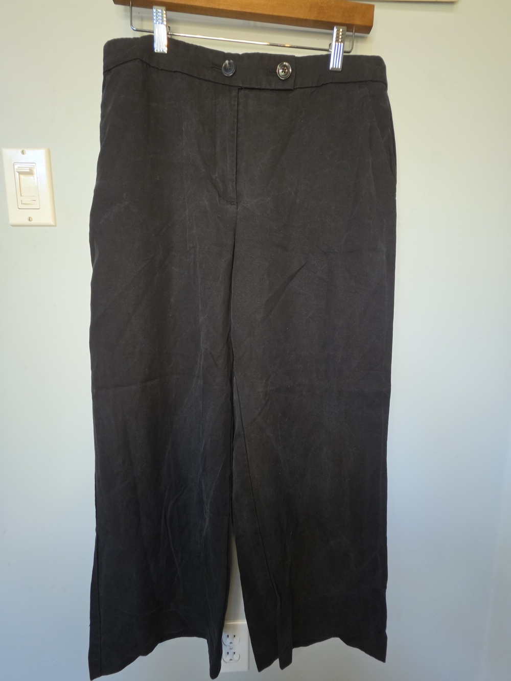 LOFT Versa Black Wide Leg Trousers Office Linen Blend Work Pants Sz 10